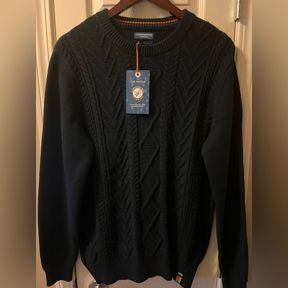 A Fish Named Fred Cable Pullover Sweater Navy Mens Medium Brand New NWT - Picture 2 of 11